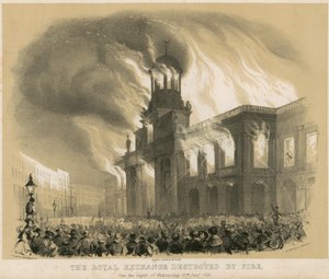 El Royal Exchange, Londres, destruido por fuego la noche del 10 de enero de 1838