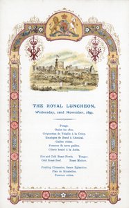 Almuerzo Real, miércoles 22 de noviembre de 1899, menú de English School