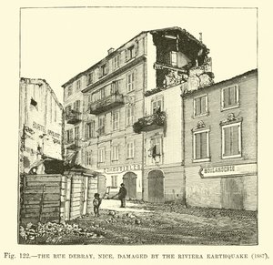 La Rue Debray, Niza, dañada por el Terremoto de la Riviera, 1887