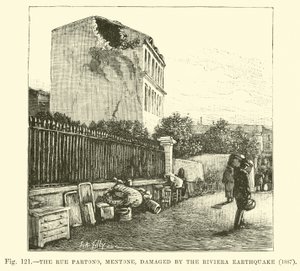 La Rue Partono, Mentone, dañada por el Terremoto de la Riviera, 1887