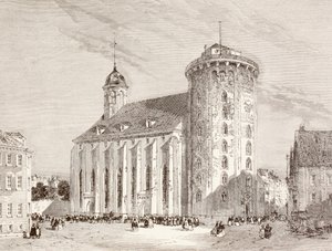 El Rundetarn o Torre Redonda en Copenhague, Dinamarca, en el siglo XIX (litografía) de English School