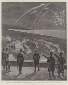 Las Maniobras Militares Rusas, el Zar Observando la Luz de Búsqueda Eléctrica y Señalización de Cohetes en Krasnoe-Selo de English School