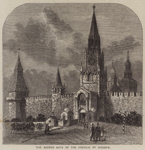 La Puerta Sagrada del Kremlin en Moscú (grabado) de English School