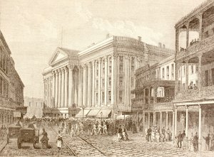 El Hotel Saint Charles en la calle St. Charles, Nueva Orleans en la década de 1880 (litografía) de English School