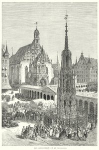Los Schonebrunnen en Núremberg (grabado)