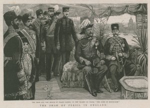 El Shah y el Príncipe de Gales pasando por el Támesis a bordo del Duque de Edimburgo de English School