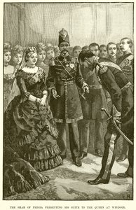 El Shah de Persia presentando su séquito a la Reina en Windsor de English School