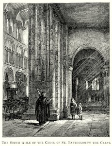 La nave sur del coro de San Bartolomé el Grande (grabado) de English School