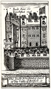 La perspectiva sur de parte del castillo de Bristoll, pub. 1893 de English School