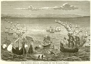 La Armada Española atacada por la flota inglesa