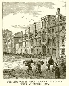 El lugar donde Ridley y Latimer fueron quemados en Oxford, 1555 de English School