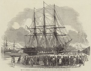 El "San Lorenzo," en el Muelle de Southampton, descargando Mercancías para la Gran Exposición (grabado) de English School