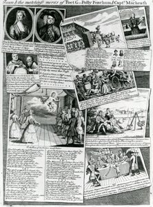 El popurrí del escenario que representa el gusto educado de la ciudad y los méritos incomparables del poeta G., Polly Peachum y el Capitán Macheath, c.1728 de English School