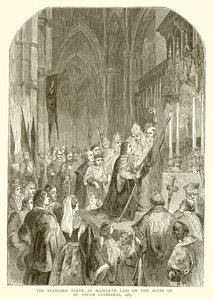 El Estandarte tomado en Bosworth colocado en el Altar de la Catedral de San Pablo, 1485 de English School