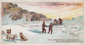 La salida desde Cape Royds, Expedición de Shackleton (cromolitografía)