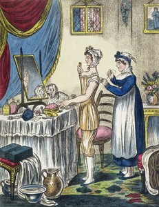 El corsé, lámina 1 de The Progress of the Toilet, c.1810 de English School