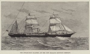 El Barco de Vapor Ruapehu, de la Compañía de Navegación de Nueva Zelanda (grabado) de English School