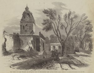 El Templo de Ram Swamee, un puesto avanzado del campamento británico antes de Delhi (grabado) de English School