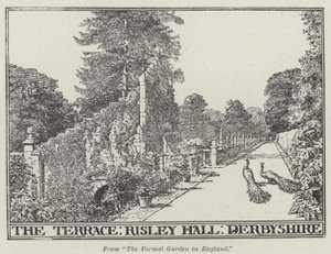 La Terraza, Risley Hall, Derbyshire (grabado) de English School