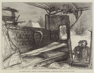 El Terrible Accidente Ferroviario en Shipton-on-Cherwell, un Vagón de Primera Clase después del Accidente (grabado) de English School