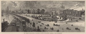 El Terraplén del Támesis, Whitehall, mostrando el terreno reclamado por el Gobierno de English School