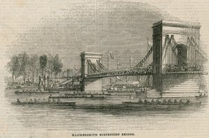 La Regata del Támesis, barcos a punto de pasar bajo el Puente de Hammersmith de English School