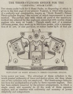 El motor de tres cilindros para el yate de vapor "Cleopatra" de English School