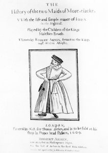 Página de título de La Historia de las Dos Doncellas de More-clacke, 1609