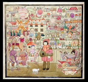La juguetería en Navidad, c.1910 (acuarela sobre papel) de English School