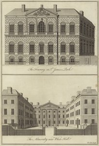 El Tesoro en el Parque de San Jaime y el Almirantazgo cerca de Whitehall, Westminster de English School
