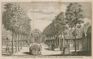 Los Arcos Triunfales, la Estatua de Mr. Handel, en el Paseo Sur de los Jardines de Vauxhall, Londres