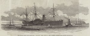 El Buque de Correo de los Estados Unidos "Atlantic" siendo remolcado a sus Amarras frente a Haulbowline, Queenstown (grabado) de English School