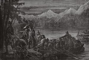 Los valdenses cruzando el lago Lemán de noche, ilustración de La Historia del Protestantismo de James Aitken Wylie, pub. 1878