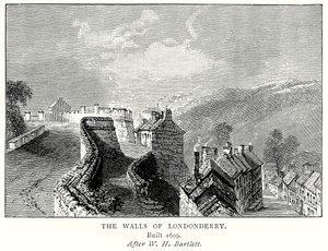 Las murallas de Londonderry (grabado) de English School