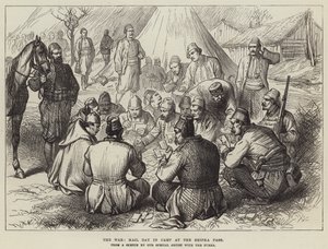 La guerra, día de correo en el campamento en el Paso de Shipka (grabado)