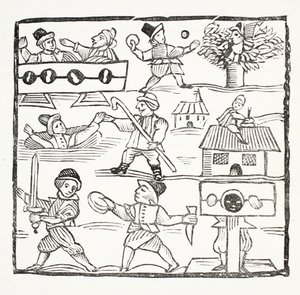 El viajero galés, o el galés desafortunado por Humphrey Cornish, ilustración de Chap-books del siglo XVIII de John Ashton, pub. 1882 de English School