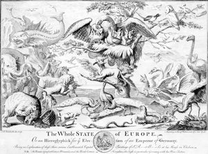 El estado completo de Europa, o un jeroglífico para la elección de un emperador de Alemania, 1741 de English School