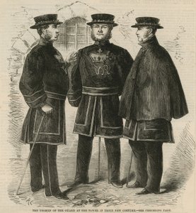 Los Yeomen de la Guardia en la Torre con su nuevo uniforme de English School