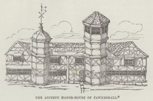 La antigua casa solariega de Fawkeshall (grabado) de English School