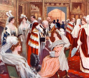 La antesala de la Cámara de los Pares antes de la Apertura del Parlamento de English School