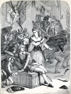 El asesinato de Gustavo III por Jackob Johan Anckarström en un baile de máscaras, Estocolmo, Suecia,1792 (grabado)