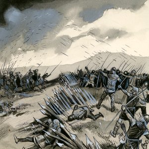 La batalla de Crecy, donde los arqueros ingleses destruyeron la caballería francesa de English School