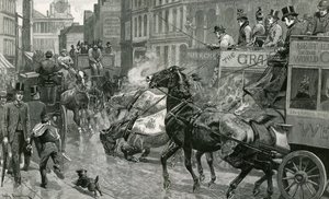 La batalla de las calles de Londres - Ludgate Hill en un día resbaladizo de English School