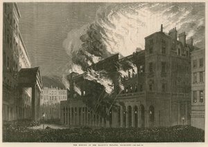 El incendio del Teatro de Su Majestad, Haymarket, Londres de English School
