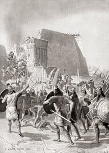 La captura de Menfis, Egipto por el rey asirio Esarhaddon, 671 a.C., de la Historia de las Naciones de Hutchinson, pub.1915 de English School