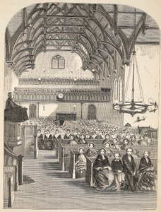 La capilla en Brixton, ilustración de Las prisiones criminales de Londres y escenas de la vida en prisión de Henry Mayhew y John Binny, pub. 1862 de English School