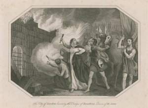 La ciudad de Londres quemada por las tropas de Boadicea, Reina de los Icenos de English School