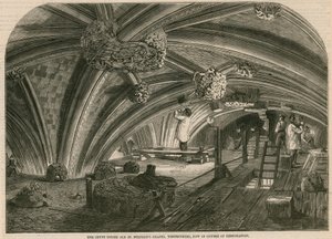 La cripta bajo la antigua Capilla de San Esteban, Westminster, en proceso de restauración