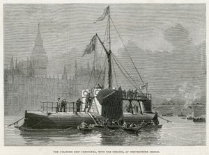 El barco cilindro Cleopatra, con el obelisco, en el Puente de Westminster de English School
