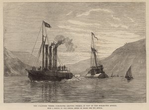 El buque cilindro Cleopatra saliendo de Ferrol remolcado por el remolcador Anglia de English School